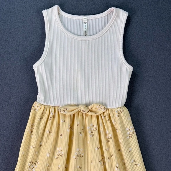 Heart And Arrow Two Tone Floral Print Bow Sleeveless Casual Dress Girls 2T 3T - Picture 2 of 9